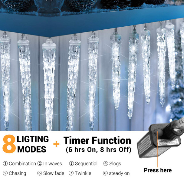 Toodour Christmas Icicle Lights, 20 icicles 90 LED Icicle Lights, Outdoor Indoor Crystal Ice String Lights, Connectable LED Christmas Lights - White Icicle Lights for Christmas Decor Holiday Party