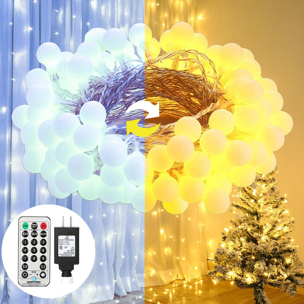 Toodour Christmas String Lights, 40ft 120 LED Color Changing Christmas Lights, 11 Modes, Timer, White & Warm White Globe Fairy Lights for Party, Home, Tree, Bedroom, Xmas Indoor Outdoor Decorations