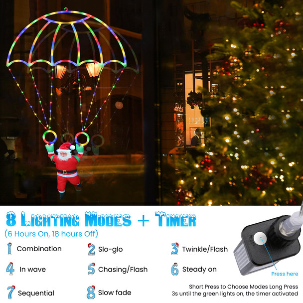 Toodour Christmas Decorations Outdoor, 2.8FT Christmas Parachute Lights with Santa Claus, Waterproof 8 Modes Hanging Multicolor Xmas Lights - Holiday Decorative Lighting for Indoor Eave Balcony Roof