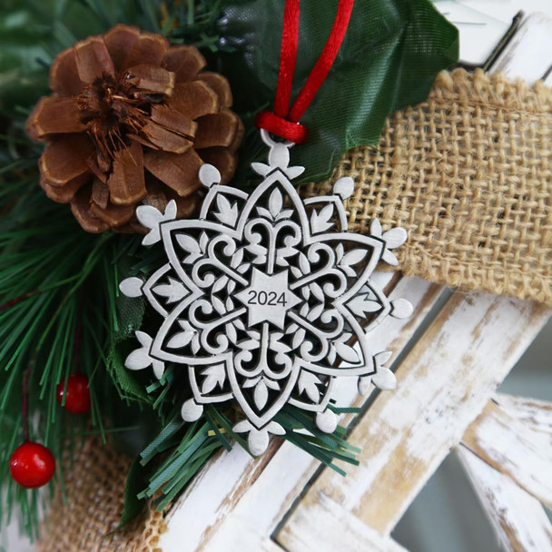 Topadorn Christmas Snowflake Pewter Ornament Solid Vintage Metal Decoration, Holiday Hanging Decorative Pewter for Home & Office, 2''H