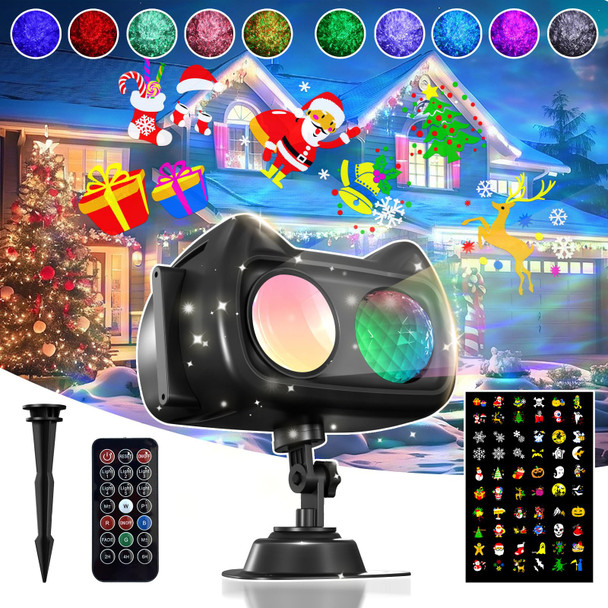 Halloween Christmas Projector Lights Outdoor Indoor, 2 in 1 HD Remote Control 60 Pattern Led Holiday Projector Light, IP44 Waterproof Decorations, Landscape Decor Outside for Xmas Yard Party