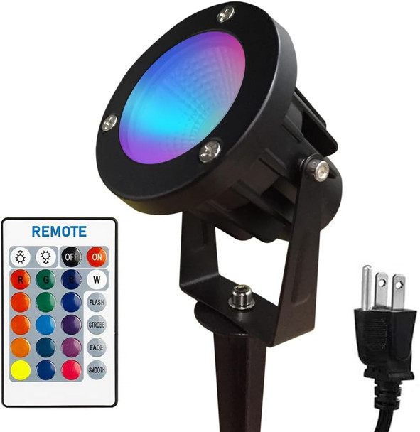 Color LED Outdoor Landscape Spotlight with Strobe Lighting - Waterproof Remote Spot Lights for Yard Tree House Halloween Christmas Lighting, 120V 10W