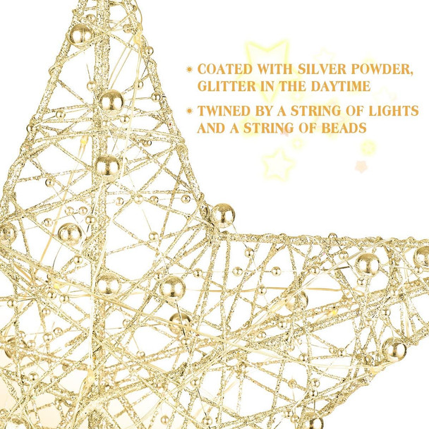 Christmas Glitter Star Tree Topper Lighted Christmas Treetop Star with Beaded Christmas Xmas Tree Party Decoration (Golden) Christmas Glitter Star Tree Topper Lighted Christmas Treetop Star with Beaded Christmas Xmas Tree Party Decoration (Golden)
