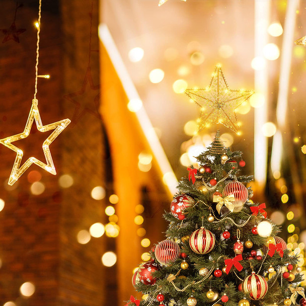Christmas Tree Topper Star- Star Tree Topper Lighted with LED Wire Christmas Tree Decorations Christmas Tree Ornament Xmas Party Decoration (12 Inch,Golden)