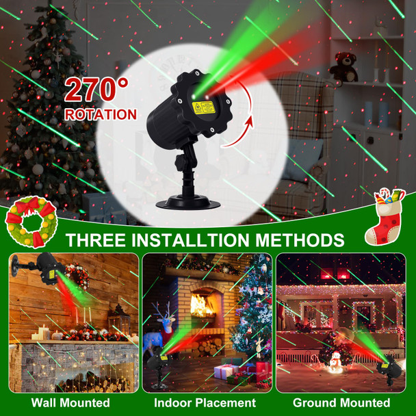 Treela Christmas Laser Projector Light Outdoor Holiday Projector Decoration Waterproof Moving Star Laser Projection Light with Remote Landscape Light for Home Party Garden (Red Green,Meteor Showers)