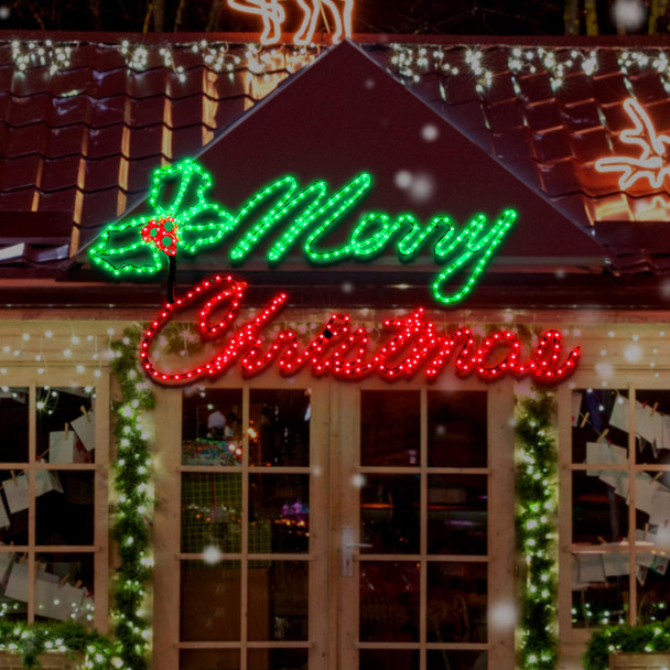 Large Merry Christmas Neon Light 49" x 26" 630 LED Christmas Green and Red Lighted Sign Outdoor LEDs Christmas Decorations for Outdoor Home Wall Door Holiday Party Hanging Decor