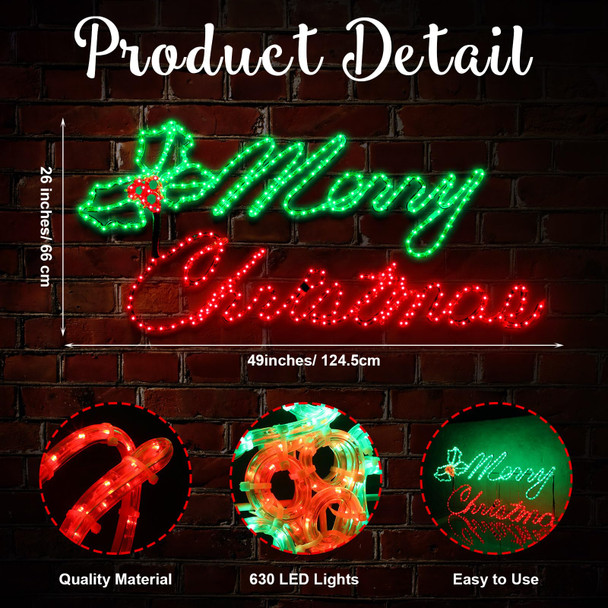 Large Merry Christmas Neon Light 49" x 26" 630 LED Christmas Green and Red Lighted Sign Outdoor LEDs Christmas Decorations for Outdoor Home Wall Door Holiday Party Hanging Decor