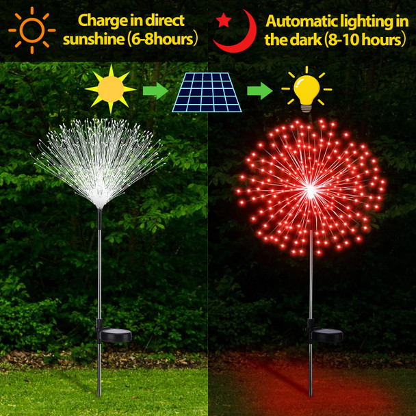 6 Pcs Christmas Solar Firework Stake Lights 180 LED 8 Modes Red Green and White Solar Lights Waterproof LED Sparkler Lights Outdoor Decoration for Xmas Holiday Garden Patio Yard Pathway Walkway