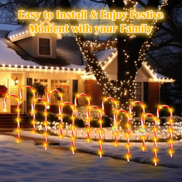 12 Pcs Christmas Candy Cane Lights Outdoor Christmas Decorations Candy Cane Pathway Markers Lights 84 LED Candy Cane Stakes Outdoor Waterproof with 8 Modes for Yard Garden Lawn Tree Decor