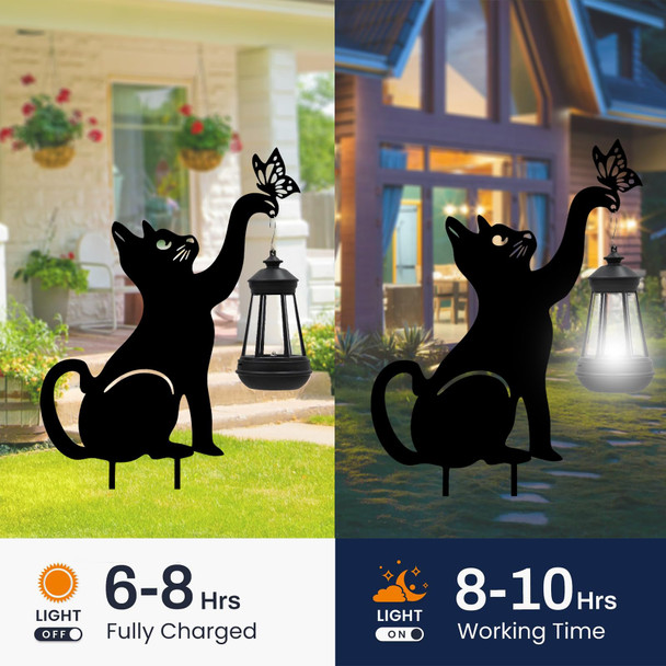 Solar Lights Outdoor Garden Decor - Black Cat Figurine Light Stake with Butterfly Decorative Metal Housewarming Ornament for Yard Pathway Lawn Patio – Unique Ideas for Christmas