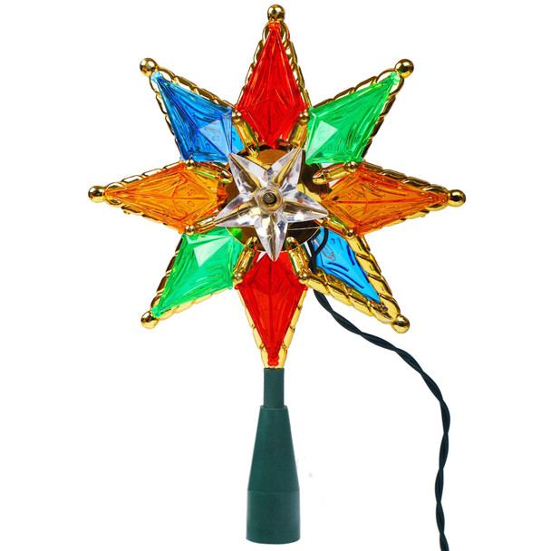 Twinkle Star Christmas Tree Toppers, 7.8" Lighted Colorful Xmas Star Treetop with 8-Point 10 Warm Lights Tree Star for Christmas Party Home Decorations, Multi Color