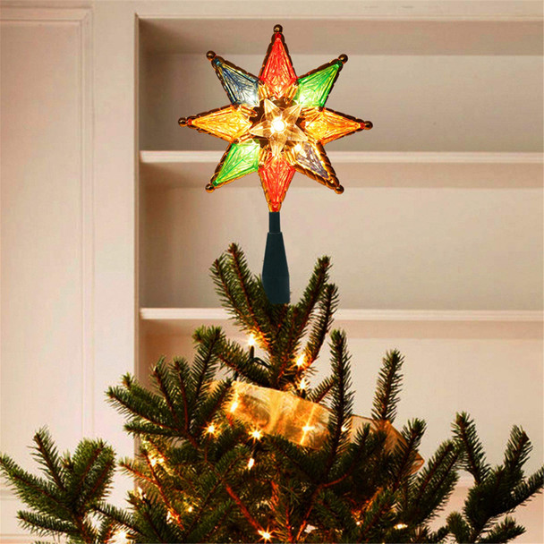 Twinkle Star Christmas Tree Toppers, 7.8" Lighted Colorful Xmas Star Treetop with 8-Point 10 Warm Lights Tree Star for Christmas Party Home Decorations, Multi Color
