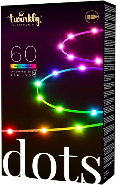 Twinkly Dots 10ft, Multicolor 60 LED Strip, Flexible RGB LED Strip, Compatible with Alexa and Google Home, Gaming, 16 M+ Colors, USB Powered, App Mapping, Transparent Wire Twinkly Dots 10ft, Multicolor 60 LED Strip, Flexible RGB LED Strip, Compatible with Alexa and Google Home, Gaming, 16 M+ Colors, USB Powered, App Mapping, Transparent Wire