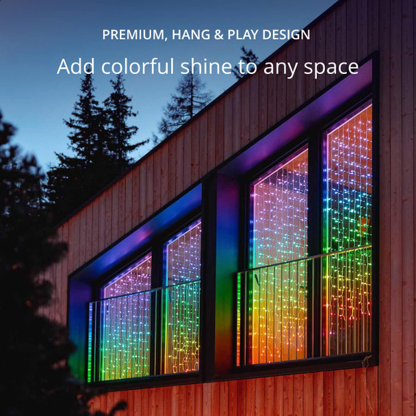 Twinkly Curtain 5x7ft LED RGB, Outdoor and Indoor 210 LED Light Chain, Smart Multicolor RGB LED Lights, Compatible with Alexa, Google Home, IP44, App Mapping, Transparent Wire
