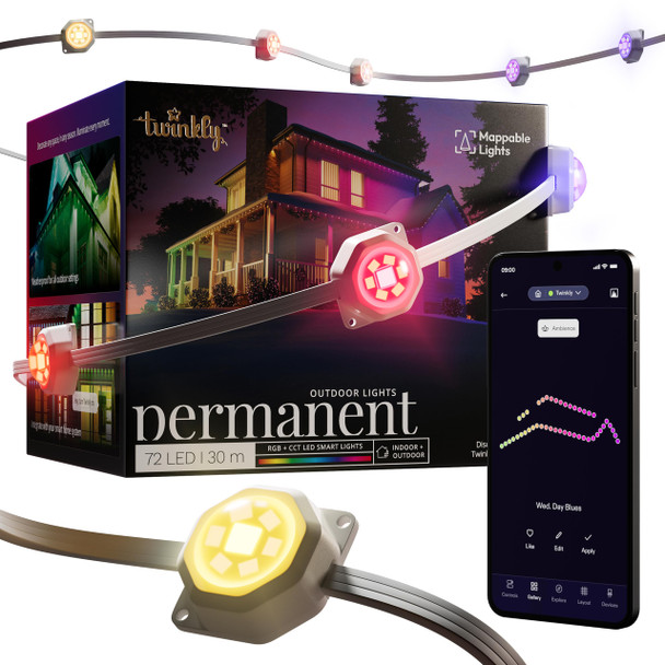 Twinkly Permanent Lights 72 LED RGB, Mappable LED Light Strip for Outdoor, Smart Multicolor LED Lights, Mappable LEDs, Compatible with Alexa and Google Home, IP65, App Mapping, White Wire, 100ft Twinkly Permanent Lights 72 LED RGB, Mappable LED Light Strip for Outdoor, Smart Multicolor LED Lights, Mappable LEDs, Compatible with Alexa and Google Home, IP65, App Mapping, White Wire, 100ft
