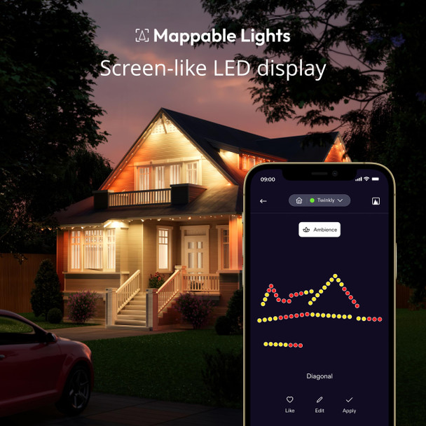 Twinkly Permanent Lights 72 LED RGB, Mappable LED Light Strip for Outdoor, Smart Multicolor LED Lights, Mappable LEDs, Compatible with Alexa and Google Home, IP65, App Mapping, White Wire, 100ft Twinkly Permanent Lights 72 LED RGB, Mappable LED Light Strip for Outdoor, Smart Multicolor LED Lights, Mappable LEDs, Compatible with Alexa and Google Home, IP65, App Mapping, White Wire, 100ft