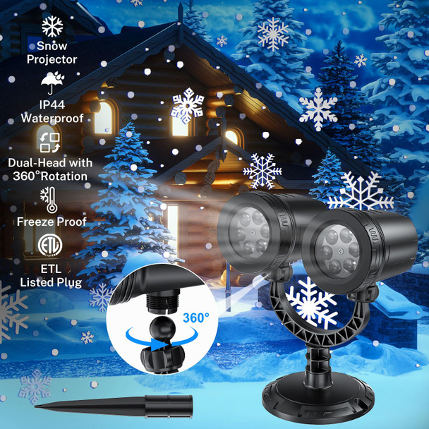 Christmas Projector Lights Outdoor - d Double Head Brighter Waterproof LED Snowflake Projector Lights for Outdoor & Indoor Parties, Garden, Patio, and Christmas Decorations
