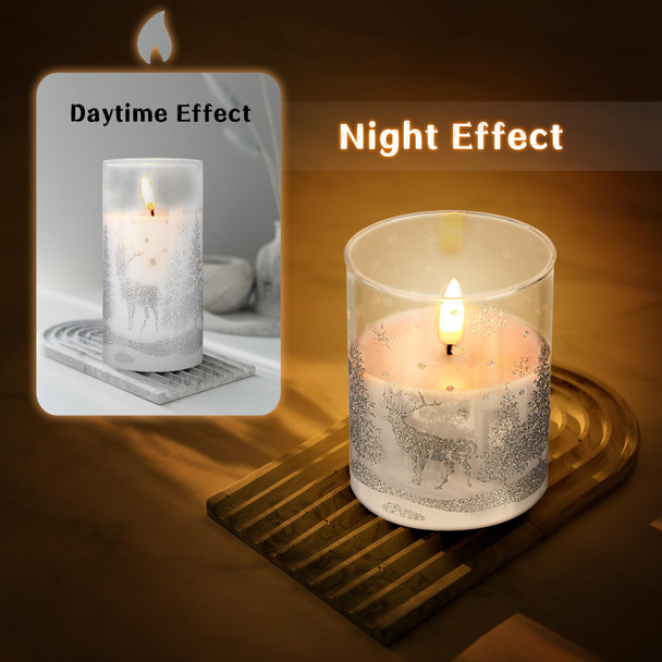 Christmas LED Glass Flameless Candles with Remote and Timer, Real Wax Battery Operated Candles Warm Color Flickering Light for Festival Home Party Decor(Pack of 3)-Silver