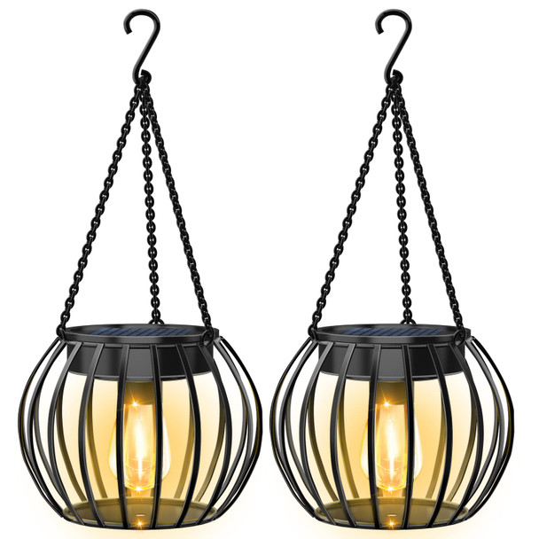 UBright Solar Outdoor Lights Hanging Solar Lantern Metal 15" Solar Lights for Outside Solar Lights Outdoor Waterproof Lanterns Decorative Solar Powered Outdoor Lighting for Garden Yard Patio, 2 Pack