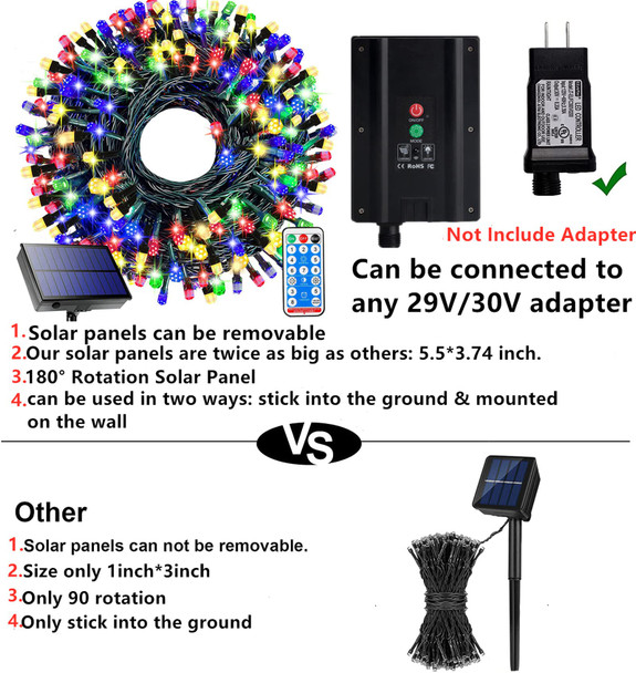 Solar String Lights Outdoor,115 Ft 300 LED Solar Christmas Lights with Remote,8 Modes Waterproof Patio Lights for Christmas Tree Patio Yard Garden Party Decor (Multi-Colored)