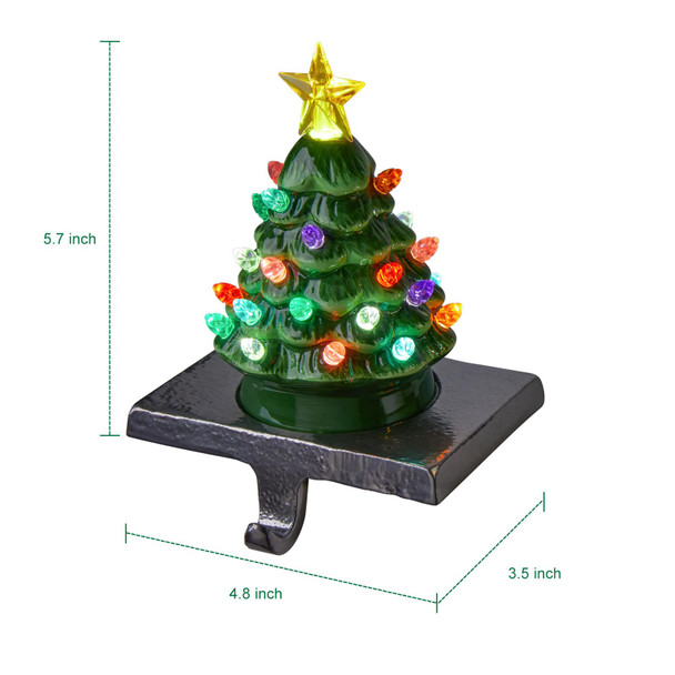 Christmas Ceramic Tree Stocking Holders with LED Lights - 4 Pack Green and White Christmas Tree Stocking Hangers for Mantle, Fireplace, Window Decoration Christmas Ceramic Tree Stocking Holders with LED Lights - 4 Pack Green and White Christmas Tree Stocking Hangers for Mantle, Fireplace, Window Decoration