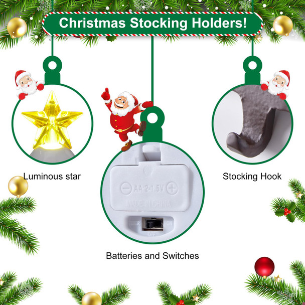 Christmas Ceramic Tree Stocking Holders with LED Lights - 4 Pack Green and White Christmas Tree Stocking Hangers for Mantle, Fireplace, Window Decoration Christmas Ceramic Tree Stocking Holders with LED Lights - 4 Pack Green and White Christmas Tree Stocking Hangers for Mantle, Fireplace, Window Decoration