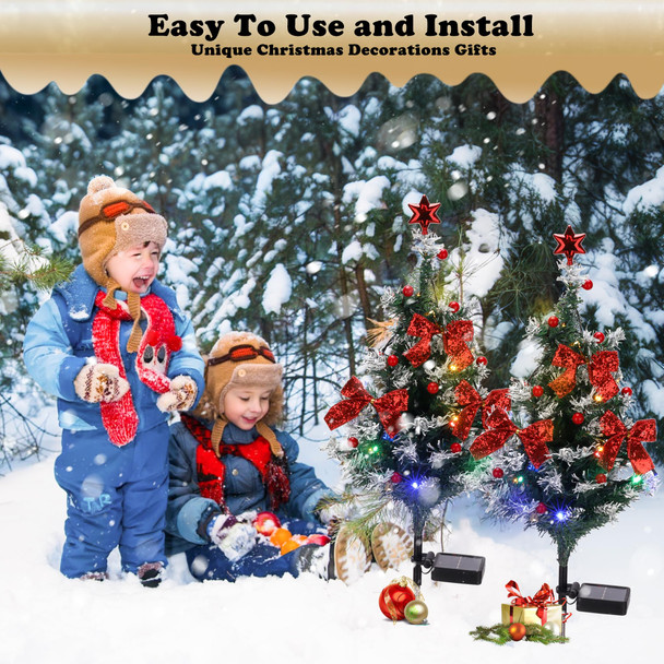 Solar Christmas Tree Light - Christmas Waterproof Small Pathway Lights, Outdoor Lights Christmas Decorations Cedar Xmas Tree with 20 LED Lights in 4 Colors for Garden/Yard/Patio, 4 Packs