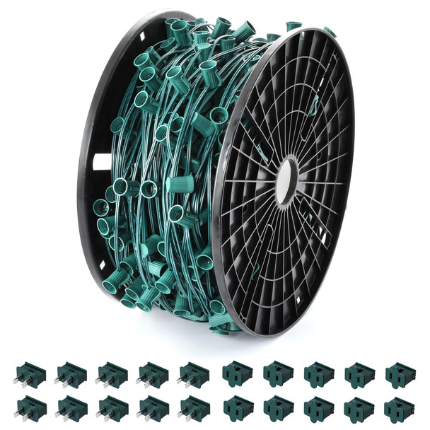 Ultimate Unicorn 500 FT C9 Light Socket Set Spool, Christmas Stringer Bulk Reel 12" Spacing, C9 Light Strand Green Wire, Christmas Stringer with E17 Sockets (10 Pairs of Plugs Included) Ultimate Unicorn 500 FT C9 Light Socket Set Spool, Christmas Stringer Bulk Reel 12" Spacing, C9 Light Strand Green Wire, Christmas Stringer with E17 Sockets (10 Pairs of Plugs Included)