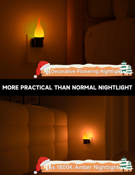 Christmas Night Light Plug in, Candle Night Light Plug in with Light Sensor, 3 Modes Flickering Night Light for Christmas , Decorative Vintage Night Light for Kids Hallway Bathroom 2 Pack