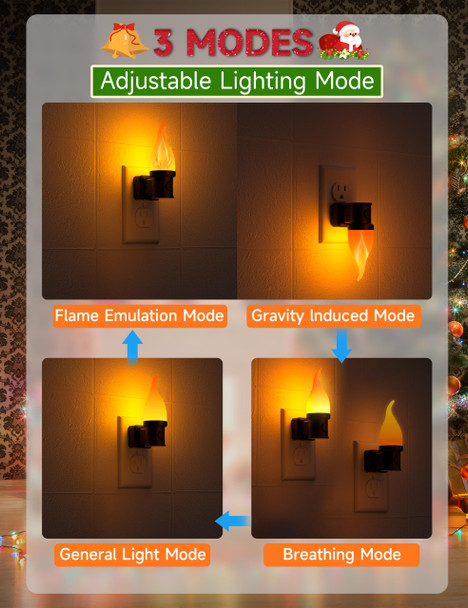 Christmas Night Light Plug in, Candle Night Light Plug in with Light Sensor, 3 Modes Flickering Night Light for Christmas , Decorative Vintage Night Light for Kids Hallway Bathroom 2 Pack