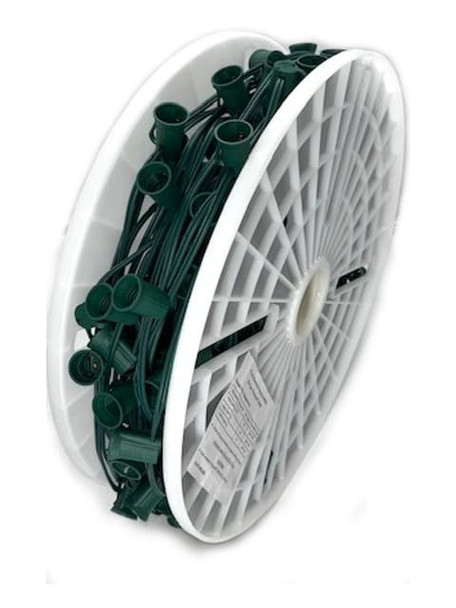 KFG Creative Solutions 250 feet C9 Christmas Spool Green Wire with Socket – 12 inch Spacing, Intermediate Base (C9/E17), SPT-1, Stringer Bulk Reel