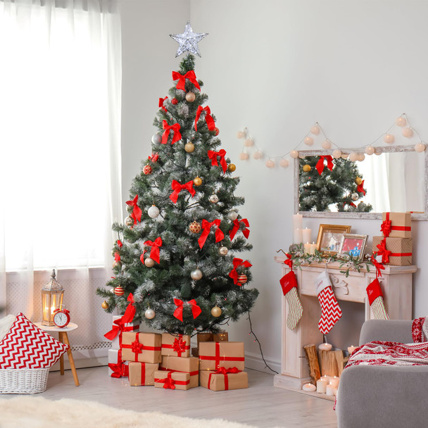 Christmas Tree Toppers with Lights, Glitter Christmas Tree Star for Christmas Home Decorations (Silver, 10inch)