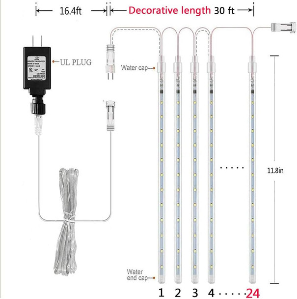Outdoor Christmas Decorations, 24 Tubes(Equivalent to 3 Sets of 12Inch 8-Tubes) Meteor Shower Lights Snow Falling Icicle Christmas Lights Outdoor for House Tree Halloween Garden Decor, UL Plug, Blue