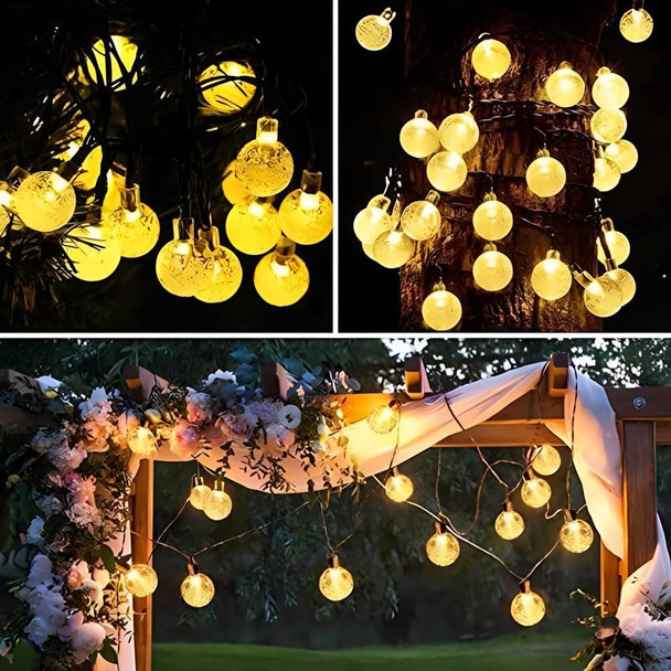 Updated Solar String Lights Outdoor Waterproof 2 Pack 120 Led 72ft Warm White Big Ball Led Christmas Lights for Garden Lawn Gazebo Porch Decor, Camping, Yard, Crystal Globe Lights with 8 Modes