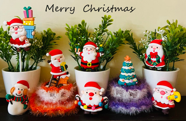 10pcs Christmas Cake Topper Dessert Ornament Santa Claus Cake Topper Merry Christmas Home Party Baking Decorations