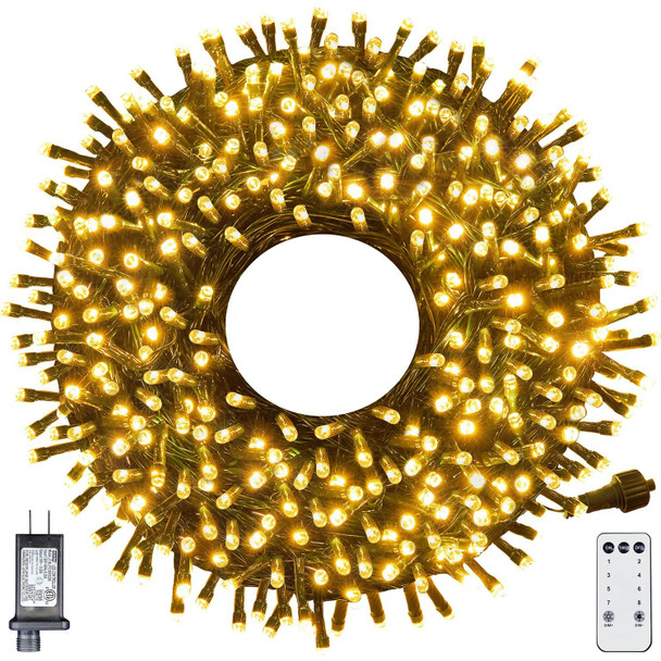 Christmas Lights Outdoor 108FT 300 LED String Lights with 8 Modes & Timer Remote, End to End Conectable, UL Listed, Green Wire