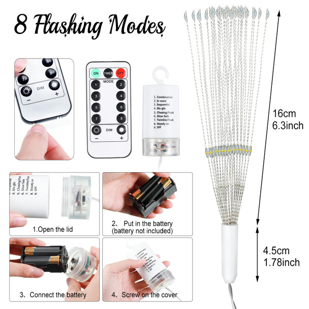 Treela Firework Lights Copper Wire Lights Waterproof 120 LED Lights 8 Modes Dimmable String Fairy Lights with Remote Control for Christmas Indoor Outdoor Tent Patio Decor