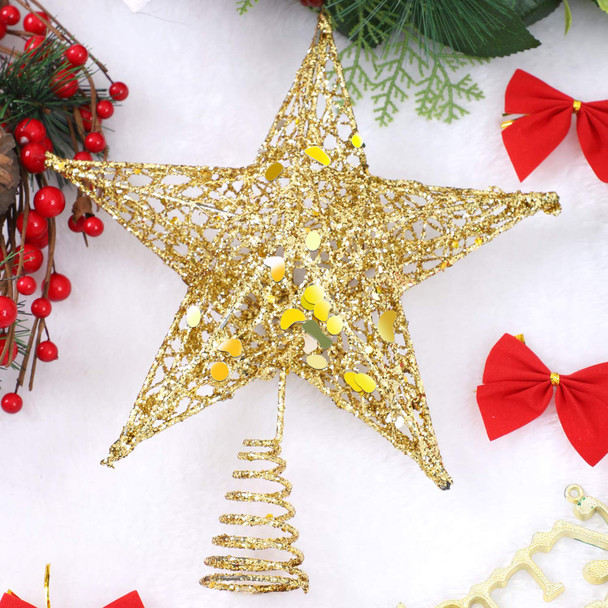 URATOT Glittered Christmas Tree Topper Metal Christmas Treetop Hallow Wire Star Topper for Christmas Home Decoration (6 inches, Gold)