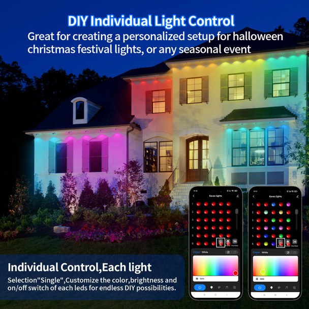 Permanent Outdoor Lights,100ft with 72 RGB+IC+Warm White+Cool White Eaves Lights,IP67 Waterproof Permanent Outdoor Lighting led,for Halloween Christmas, Work with Alexa, Google