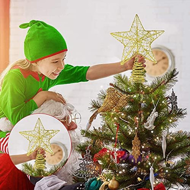 Christmas Tree Topper 8 Inches 20cm Gold Star Tree Topper Christmas Decorations for Tree Metal Glitter Stars Xmas Tree Topper Tree Toppers Christmas Decorations