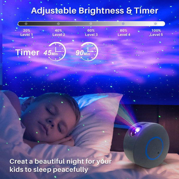 Star Projector Galaxy Light Projector - 3 in 1 Galaxy Projector with Bluetooth Speaker, Light Projector for Bedroom with Remote and Timer, Kids Room Decor for Christmas, Birthdays (5.98inch Grey)