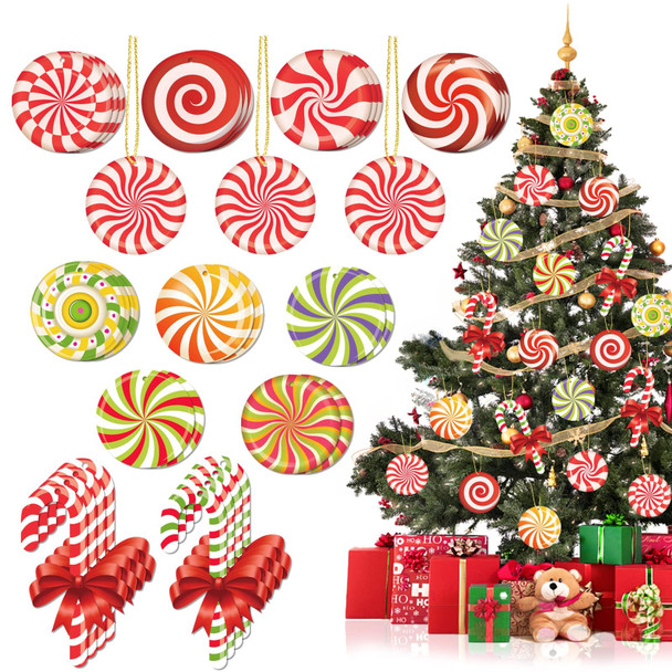 33pcs Candy Cane Christmas Tree Ornaments - Colorful Candy Decor for Tree, Year Party