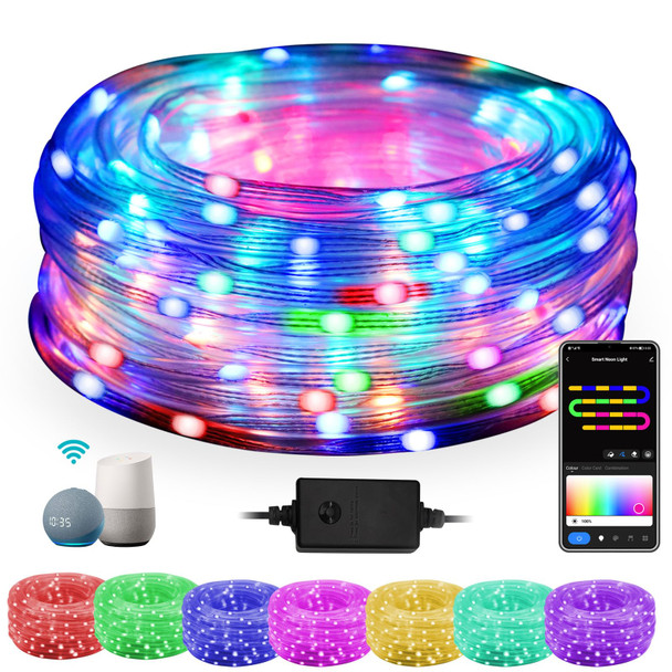 Smart LED Rope Lights for Outside, 16 Million Colors Changing Outdoor String Lights Waterproof, 66FT 200LEDs Music Sync Twinkle Christmas Lights Works with Alexa for Bedroom Patio Holiday Tree Decor