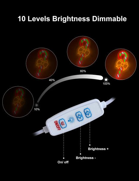 Christmas Neon Sign Candy Cane Light Up Christmas Decor 16.5x8.5“Acrylic USB Powered Dimmable Xmax Neon Light Sign for Bedroom Fireplace Window Christmas s for Kids,Hanging Chain Hooks Included