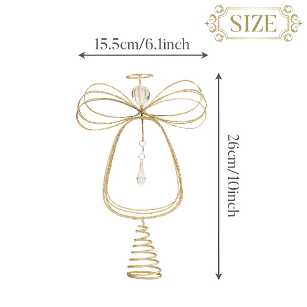 Valery Madelyn Lighted Christmas Tree Topper Angel with Timer, 10 Inch Pre-Lit Gold Metal Small Angel Tree Topper with Lights for Christmas Tree Decoration Indoor, Battery Operated