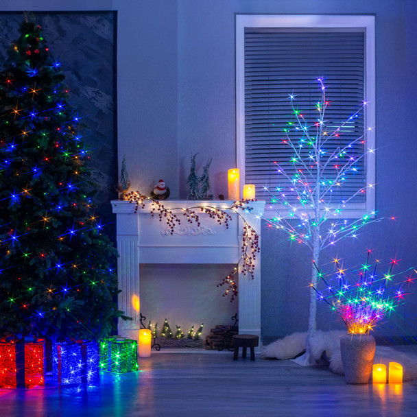 Vanthylit Pre-lit 3PK Christmas Twig Branches Pathway Lights with 30'' 60 LED Multi Color Bulbs Waterproof Plug in Brown Willow Branch Lights for Outdoor and Indoor Decor