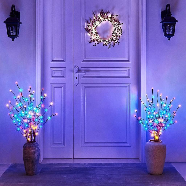 Vanthylit Pre-lit 3PK Christmas Twig Branches Pathway Lights with 30'' 60 LED Multi Color Bulbs Waterproof Plug in Brown Willow Branch Lights for Outdoor and Indoor Decor