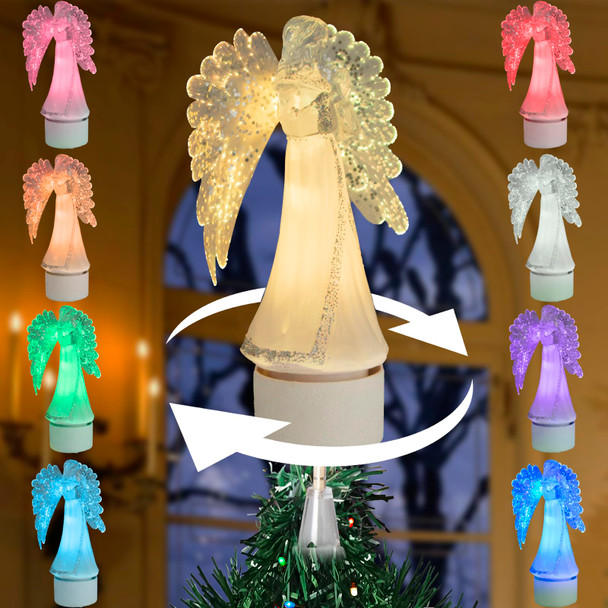 Vanthylit Christmas Tree Topper Light Up Angel Tree Top, Rotating and Multicolor Effect Christmas Lighted Tree Decorations for Home Party Xmas Indoor Decor