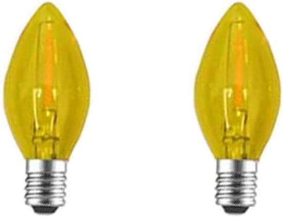 2 Pack C7 Yellow LED Replacement Christmas Light Bulbs,E12 Candelabra Base, Shatterproof Plastic, for Christmas Outdoor String Lights (Yellow)