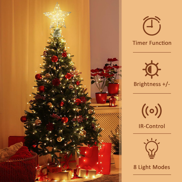 Verdenu 10'' Christmas Tree Topper Lighted in 8 Modes, Christmas Star Tree Topper with 40 LED Lights, Metal Star Tree Topper with Remote Control for Christmas Decorations, Home Decorations (Silver)